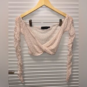 PrettyLittleThing Beige Polka Dot Wrap Crop Top